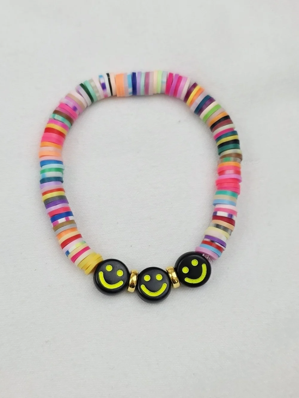 Handmade Clay Bead Multi Color Smiley Face  Bracelet